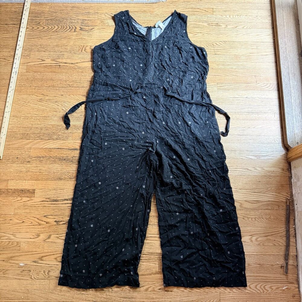 Ava & Viv Jumpsuit Romper Womens Size 2X Black White Geo Witchy Gothic Tie Waist